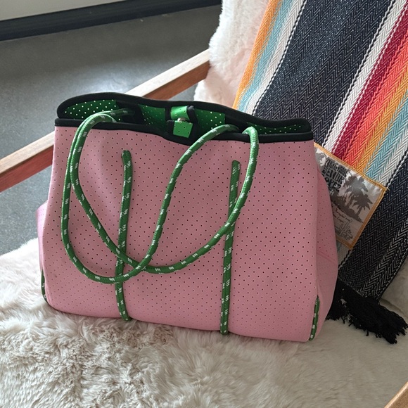 Stylish Pink and Green Tote Bag - Picture 2 of 5